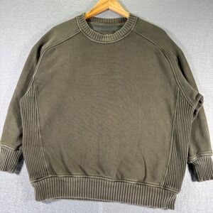 Aerie Olive Green‎ Crewneck Sweatshirt Ribbed Sides Casual Pullover Top XS